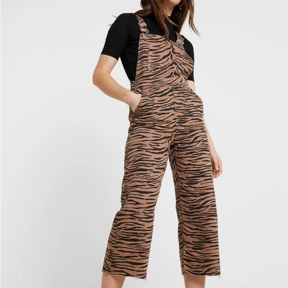 Topshop Zebra Tiger Wide Leg Denim Overalls